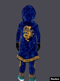 An undated handout image of virtual clothing piece "The Blue Dragon Warrior" kimono, a wearable item in the digital world of "Decentraland", which according to its creator Hiroto Kai it's his "first mythic wearable creation, one out of ten ever created".