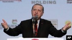 Turkey's President Recep Tayyip Erdogan addresses a business meeting in Istanbul, Nov. 9, 2016.
