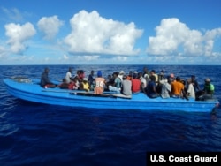 84 Haitian migrants on a 42-foot vessel approximately 30 miles southwest of Turks and Caicos Islands, Oct. 28, 2018. While on routine patrol the cutter Thetis crew located the migrant vessel and embarked all 84 migrants for repatriation to Port-au-Prince,