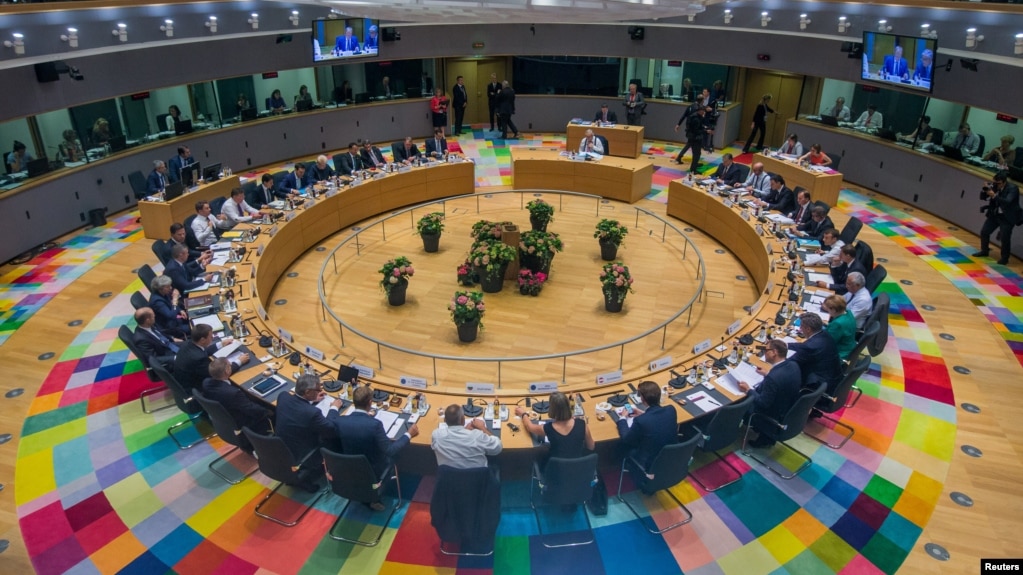 EU leaders take part in a European Union summit in Brussels, June 28, 2018.