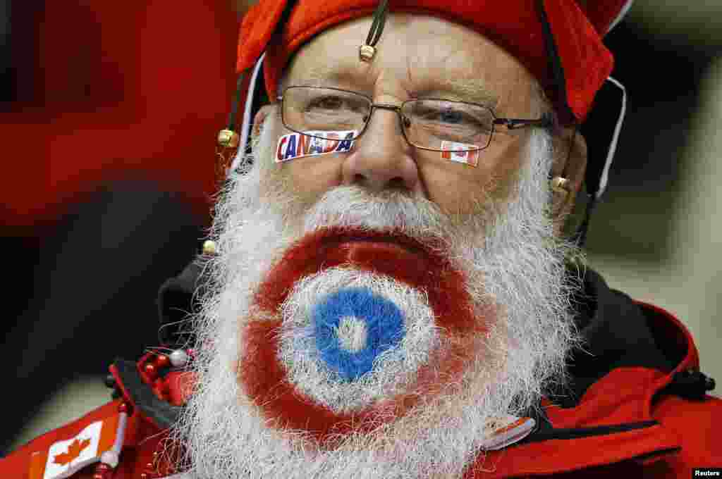 A Canadian supporter watches the World Women&#39;s Curling Championships in Sapporo, Japan.