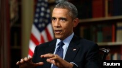 U.S. President Barack Obama speaks during an exclusive interview with Reuters in the Library of the White House in Washington, March 2, 2015.