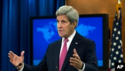 U.S. Secretary of State John Kerry presents the 2015 Country Reports on Human Rights Practices, at the State Department in Washington, April 13, 2016.