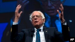 Independent presidential candidate Sen. Bernie Sanders, I-Vt., speaks during the We the People Membership Summit, featuring the 2020 Democratic presidential candidates, at the Warner Theater, in Washington, April 1, 2019.