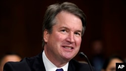 FILE - Then-Supreme Court nominee Brett Kavanaugh testifies before the Senate Judiciary Committee on Capitol Hill in Washington, Sept. 27, 2018.