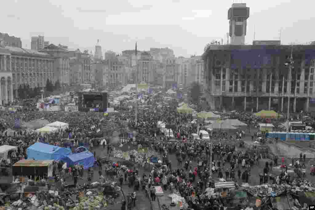 General view of Kyiv's Independence Square, the epicenter of the country's recent unrest, Feb. 23, 2014. 