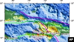 A United States Geological Survey map showing the location of Haiti's latest 6.1 magnitude earthquake, 20 Jan 2010