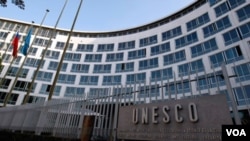 Kantor pusat UNESCO di Paris, tempat berlangsungnya pemungutan suara mengenai keanggotaan Palestina, Senin ((31/10).