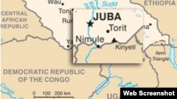 Map showing the town of Nimule, a key trading post on the border of South Sudan and Uganda.