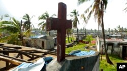 A church building damaged by Cyclone Idai in a neighbourhood in Beira, Mozambique, March, 27, 2019. 