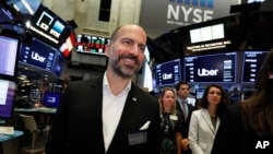 Uber CEO Dara Khosrowshahi arrives at the New York Stock Exchange as his company makes its initial public offering, May 10, 2019. 