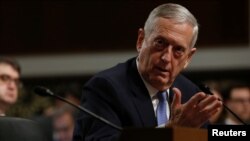 Retired U.S. Marine Corps General James Mattis testifies before a Senate Armed Services Committee hearing on his nomination to serve as defense secretary in Washington, Jan. 12, 2017. 