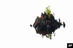 This image released by Venezuelan artist Irene Pressner shows a photography piece called "We Are Not Islands." The Venezuelan artist, a COVID-19 survivor who lost her husband to the virus, is creating new works inspired by her experience. (Irene Pressner via AP)