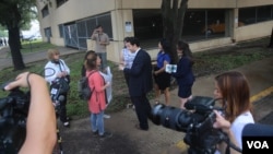Lawyers for the Texas Civil Rights Project talk with reporters outside the McAllen, Texas, courthouse where no parents were being criminally prosecuted, June 22, 2018. 
