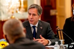 Secretary of State Antony Blinken speaks during a bilateral meeting at the State Department in Washington, Oct. 13, 2021.