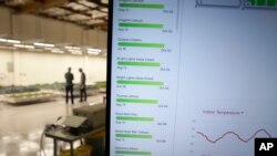 In this Sept. 27, 2018, photo the temperatures of some two dozen plant varietals are monitored at Iron Ox, a robotic indoor farm, in San Carlos, California.