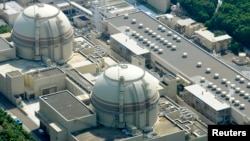 FILE - An aerial view shows Kansai Electric Power Co's Ohi nuclear power plant's No. 4 reactor (front) in Ohi, Fukui prefecture.