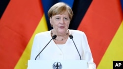 Nemačka kancelarka Angela Merkel govori u mađarskom gradu Šopronu, 19. avgust 2019.