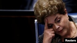 FILE - Brazil's suspended President Dilma Rousseff attends the final session of debate and voting on Rousseff's impeachment trial in Brasilia, Brazil, August 29, 2016. 