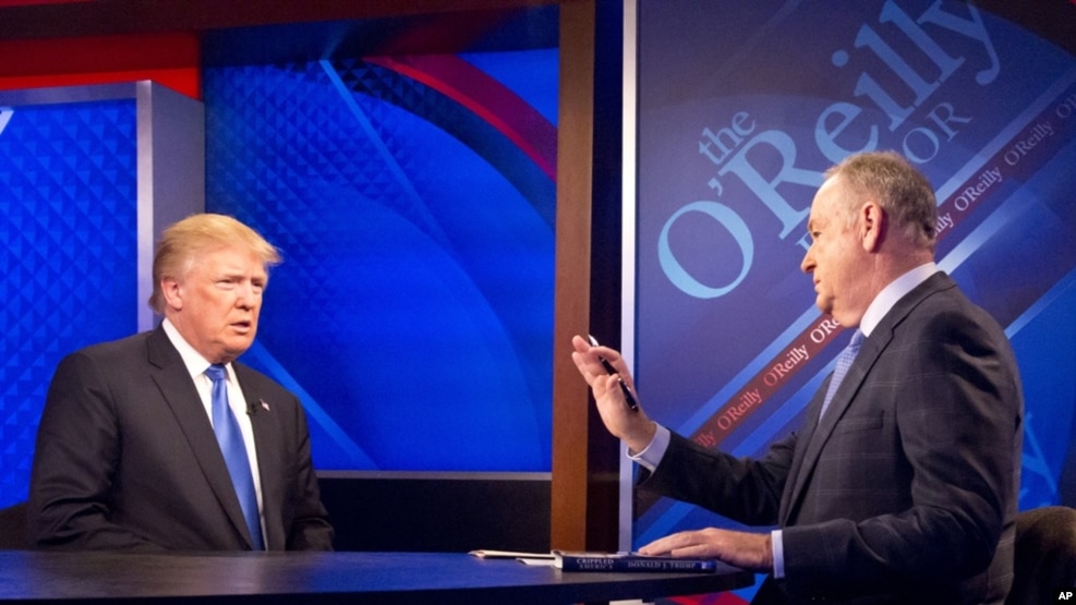 Donald Trump cuando ejercía como candidato republicano a la presidencia, en entrevista con Bill O'Reilly para el programa de Fox "The O'Reilly Factor", el 6 de noviembre de 2015 en Nueva York.