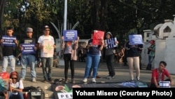 Kelompok masyarakat sipil menggelar aksi Hari Narkotika Internasional di Taman Aspirasi, Monas, Jakarta Pusat, Selasa (25/6/2019) (courtesy: Yohan Misero)