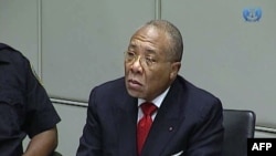 Former Liberian President Charles Taylor appearing in court at the Special Court for Sierra Leone, January 22, 2013.