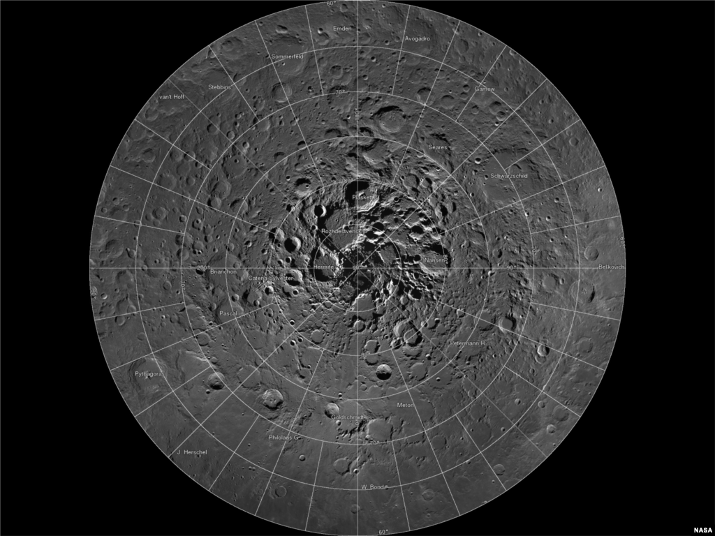 Scientists, using cameras aboard NASA&#39;s Lunar Reconnaissance Orbiter (LRO), have created the largest high resolution mosaic of our moon&rsquo;s north polar region. The six-and-a-half feet (two-meters)-per-pixel images cover an area equal to more than one-quarter of the United States. (Image Credit: NASA/GSFC/Arizona State University)