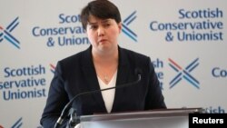 Ruth Davidson, leader of the Scottish Conservatives, addresses journalists in Edinburgh, Britain, June 9, 2017. 