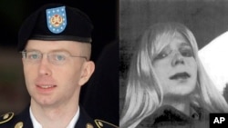 FILE - In this undated file photo provided by the U.S. Army, Pfc. Bradley Manning poses for a photo wearing a wig and lipstick.