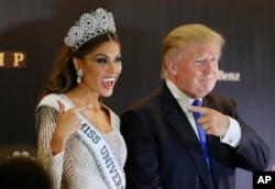 Miss Universe 2013 Gabriela Isler, from Venezuela, with and pageant owner Donald Trump, Moscow, Nov. 9, 2013.