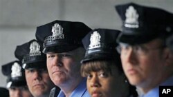 Police officers are briefed for a Philadelphia Police Department Homeland Security Unit emergency preparedness exercise in Philadelphia, May 4, 2011