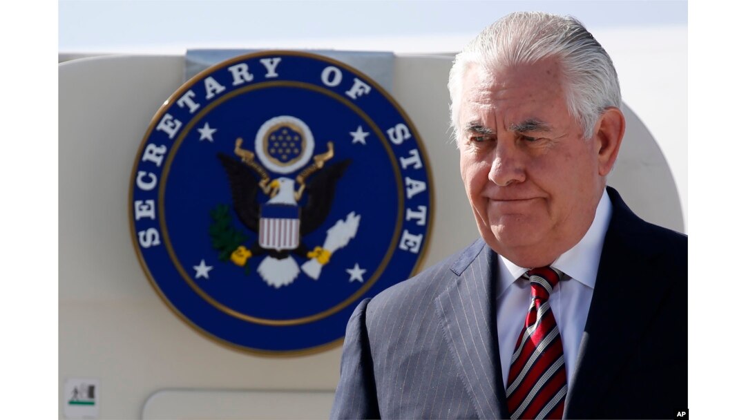 FILE - U.S. Secretary of State Rex Tillerson arrives at Djibouti–Ambouli International Airport in Djibouti, March 9, 2018.
