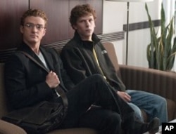 Justin Timberlake, left, and Jesse Eisenberg in Columbia Pictures' "The Social Network."
