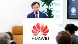 華為駐歐代表劉康在布魯塞爾舉行的記者會上講話。(2019年5月21日)