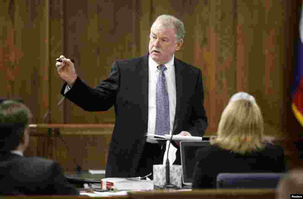 Court appointed defense attorney Tim Moore delivers his opening statement during the capital murder trial of former Marine Eddie Ray Routh at the Erath County Donald R. Jones Justice Center in Stephenville, Texas.