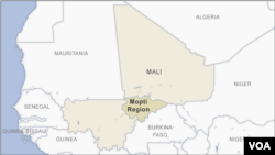 Peta lokasi desa Sobanetou, dekat kota Mopti, Mali tempat terjadinya kekerasan yang menewaskan 95 orang. 