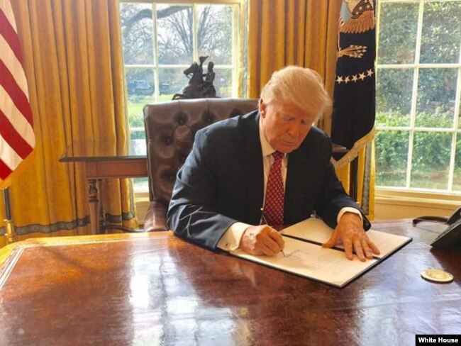 Donald Trump signe un nouveau décret sur l'immigration, à Washington D.C., le 6 mars 2017.