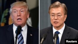 도널드 트럼프 미국 대통령(왼쪽)과 문재인 한국 대통령. 두 정상은 다음달 워싱턴에서 정상회담을 가질 예정이다.