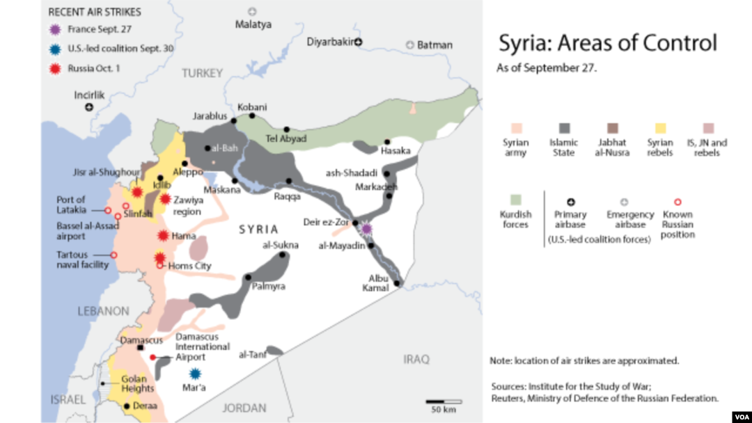 Syria: areas of control, as of Sept. 27, 2015