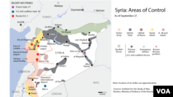 Syria: areas of control, as of Sept. 27, 2015