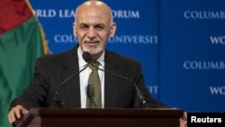FILE - Afghan President Ashraf Ghani participates in "The New Beginning in Afghanistan: A Conversation with H.E. Dr. Mohammad Ashraf Ghani, President of the Islamic Republic of Afghanistan" at Columbia University in New York on March 26, 2015. 