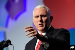FILE - Vice President Mike Pence speaks at the Hidden Heroes 3rd Annual National Convening at the Capital Hilton in Washington, Nov. 26, 2018.