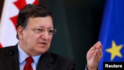European Commission President Jose Manuel Barroso speaks during a news conference in Tbilisi, Georgia, June 12, 2014. 