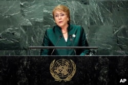 Chile's President Michelle Bachelet addresses the 71st session of the United Nations General Assembly, at U.N. headquarters, Sept. 21, 2016.