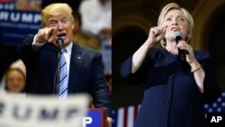 U.S. presidential candidates Hillary Clinton and Donald Trump. CBS News said Clinton leads Trump 46 percent to 39, similar to her 43-37 lead in mid-June. 