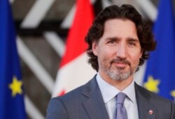 Canada's Prime Minister Justin Trudeau arrives for an EU-Canada summit at the European Council building in Brussels, Monday, June 14, 2021. (Stephanie Lecocq, Pool via AP)