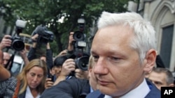 WikiLeaks founder Julian Assange leaves the High Court in London, July 13, 2011 (file photo)