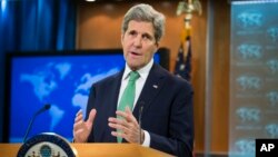 Ngoại trưởng John Kerry phát biểu trước báo giới tại Bộ Ngoại giao Mỹ ở Washington ngày 17/3/2016.