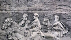 A rock carving in Stone Mountain, Ga., depicts Confederate Robert E. Lee and Stonewall Jackson, two prominate generals, as well as Jeffereson Davis, the president of the Confederacy.