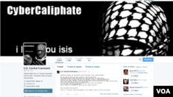 Những hacker tuyên bố trung thành với Nhà nước Hồi giáo tấn công địa chỉa Twitter của Lực lượng Chỉ huy Trung ương Hoa Kỳ 12/1/2015. (Ảnh chụp màn hình)